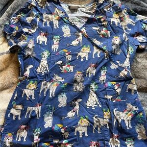 Blue Dog Print Scrub Top